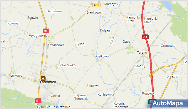 mapa Gostkowo gmina Łysomice, Gostkowo gmina Łysomice na mapie Targeo