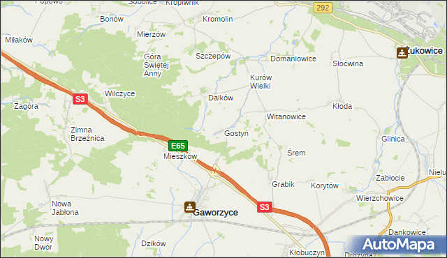 mapa Gostyń gmina Gaworzyce, Gostyń gmina Gaworzyce na mapie Targeo