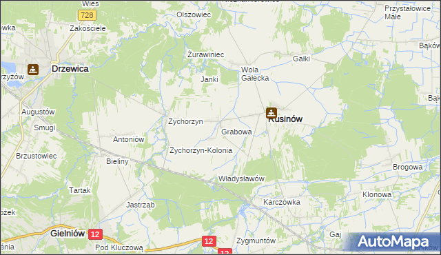 mapa Grabowa gmina Rusinów, Grabowa gmina Rusinów na mapie Targeo