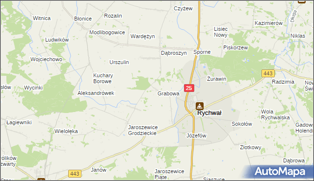mapa Grabowa gmina Rychwał, Grabowa gmina Rychwał na mapie Targeo
