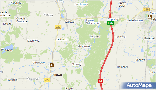 mapa Grabowiec gmina Bobowo, Grabowiec gmina Bobowo na mapie Targeo