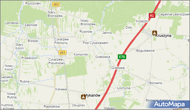 mapa Grabówka gmina Mykanów, Grabówka gmina Mykanów na mapie Targeo