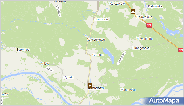 mapa Granice gmina Maszewo, Granice gmina Maszewo na mapie Targeo