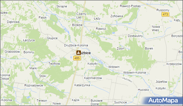 mapa Gręboszów gmina Drużbice, Gręboszów gmina Drużbice na mapie Targeo