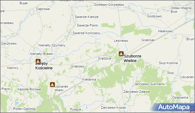 mapa Grędzice gmina Szulborze Wielkie, Grędzice gmina Szulborze Wielkie na mapie Targeo