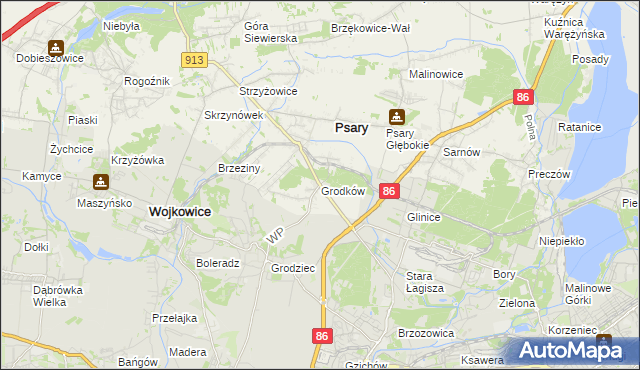 mapa Grodków gmina Psary, Grodków gmina Psary na mapie Targeo