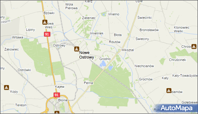 mapa Grodno gmina Nowe Ostrowy, Grodno gmina Nowe Ostrowy na mapie Targeo