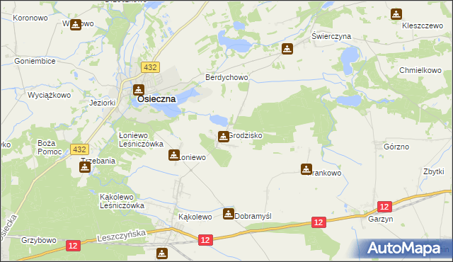 mapa Grodzisko gmina Osieczna, Grodzisko gmina Osieczna na mapie Targeo