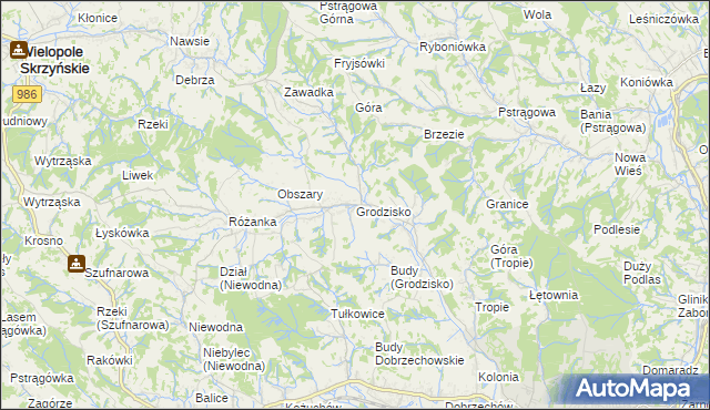 mapa Grodzisko gmina Strzyżów, Grodzisko gmina Strzyżów na mapie Targeo