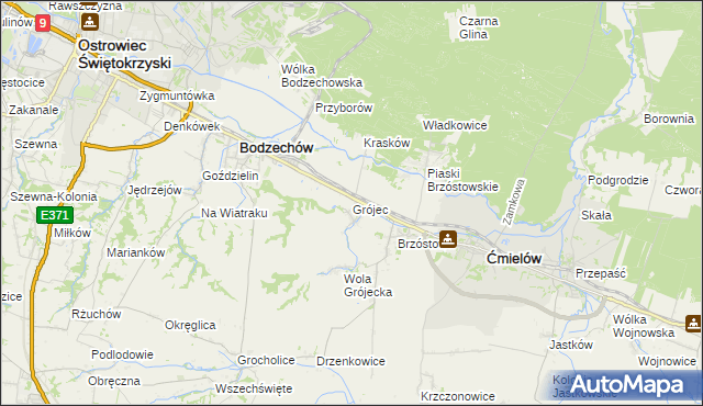 mapa Grójec gmina Ćmielów, Grójec gmina Ćmielów na mapie Targeo