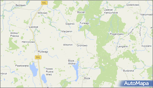 mapa Gronowo gmina Mrągowo, Gronowo gmina Mrągowo na mapie Targeo