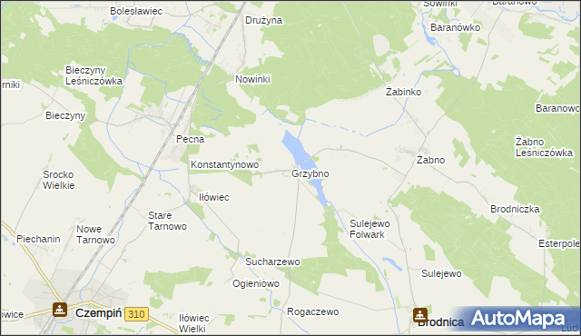 mapa Grzybno gmina Brodnica, Grzybno gmina Brodnica na mapie Targeo