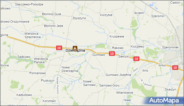 mapa Gumowo gmina Dzierzążnia, Gumowo gmina Dzierzążnia na mapie Targeo