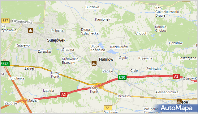 mapa Halinów powiat miński, Halinów powiat miński na mapie Targeo