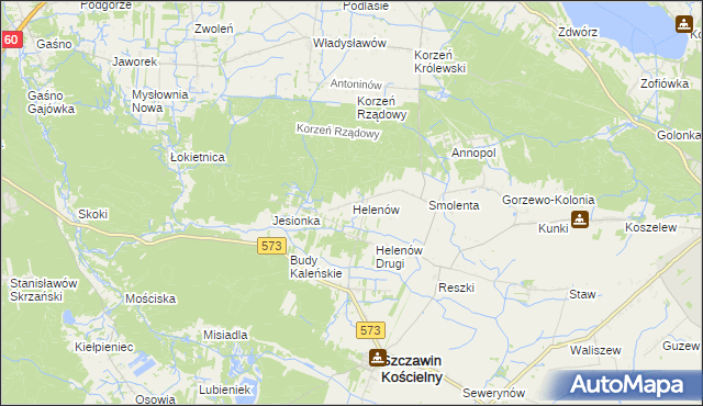 mapa Helenów gmina Szczawin Kościelny, Helenów gmina Szczawin Kościelny na mapie Targeo