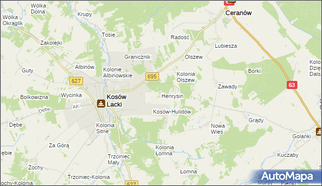 mapa Henrysin gmina Kosów Lacki, Henrysin gmina Kosów Lacki na mapie Targeo