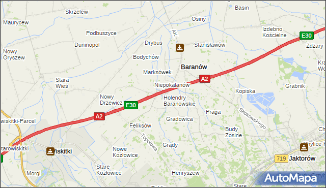 mapa Holendry Baranowskie, Holendry Baranowskie na mapie Targeo