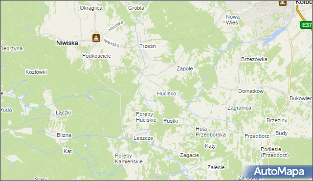 mapa Hucisko gmina Niwiska, Hucisko gmina Niwiska na mapie Targeo