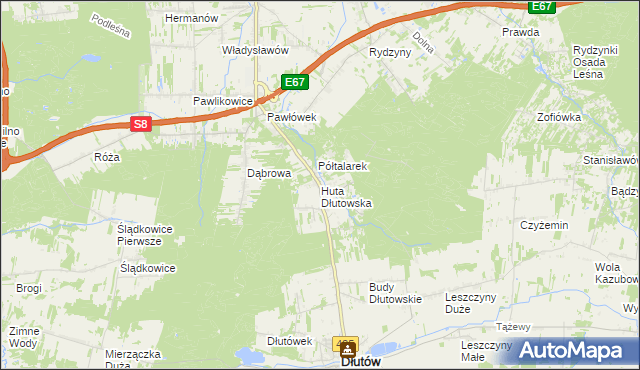 mapa Huta Dłutowska, Huta Dłutowska na mapie Targeo