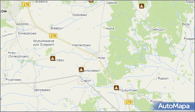 mapa Huta gmina Czarnków, Huta gmina Czarnków na mapie Targeo