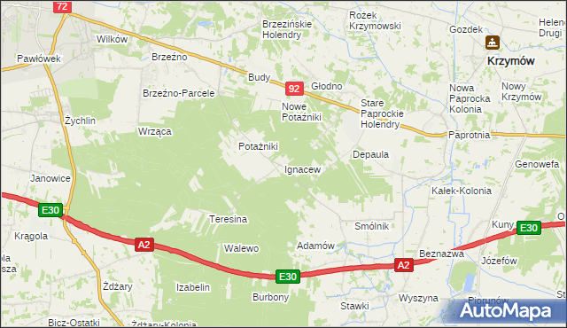 mapa Ignacew gmina Krzymów, Ignacew gmina Krzymów na mapie Targeo