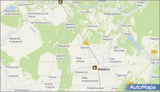 mapa Izbiska gmina Miedźno, Izbiska gmina Miedźno na mapie Targeo