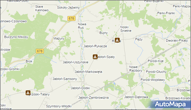 mapa Jabłoń-Spały, Jabłoń-Spały na mapie Targeo