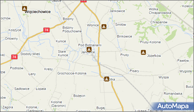 mapa Jakubowice gmina Ożarów, Jakubowice gmina Ożarów na mapie Targeo