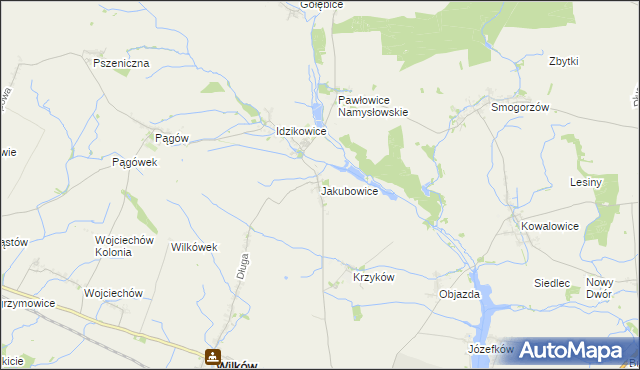 mapa Jakubowice gmina Wilków, Jakubowice gmina Wilków na mapie Targeo