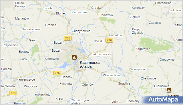 mapa Jakuszowice, Jakuszowice na mapie Targeo