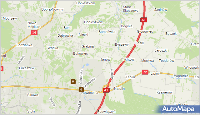 mapa Janów gmina Nowosolna, Janów gmina Nowosolna na mapie Targeo