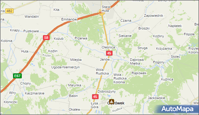 mapa Janów gmina Ostrówek, Janów gmina Ostrówek na mapie Targeo