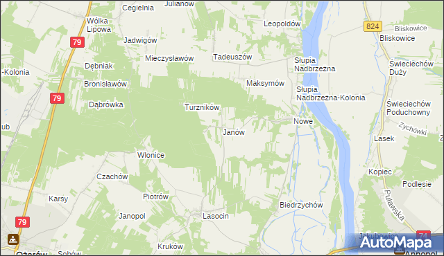 mapa Janów gmina Ożarów, Janów gmina Ożarów na mapie Targeo