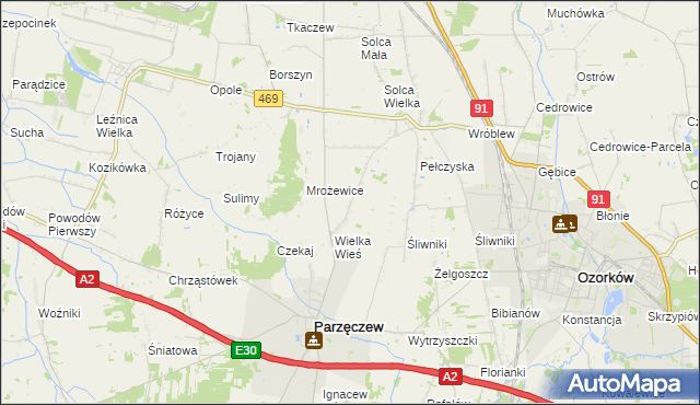 mapa Janów gmina Parzęczew, Janów gmina Parzęczew na mapie Targeo