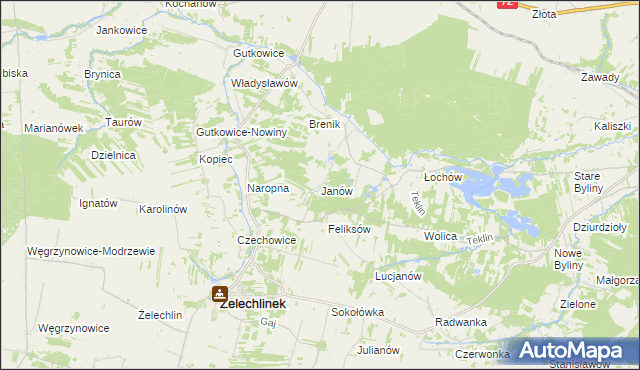 mapa Janów gmina Żelechlinek, Janów gmina Żelechlinek na mapie Targeo