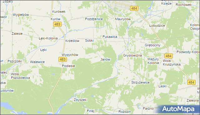 mapa Janów gmina Zelów, Janów gmina Zelów na mapie Targeo