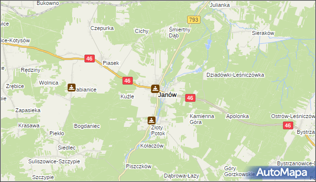 mapa Janów powiat częstochowski, Janów powiat częstochowski na mapie Targeo