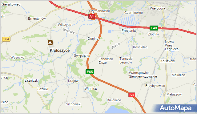 mapa Janowice Duże, Janowice Duże na mapie Targeo