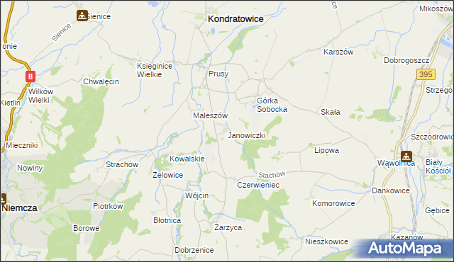 mapa Janowiczki gmina Kondratowice, Janowiczki gmina Kondratowice na mapie Targeo