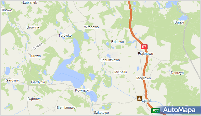 mapa Januszkowo gmina Kozłowo, Januszkowo gmina Kozłowo na mapie Targeo