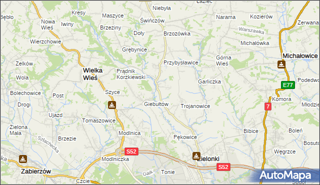 mapa Januszowice gmina Zielonki, Januszowice gmina Zielonki na mapie Targeo