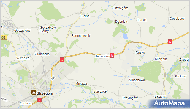 mapa Jaroszów gmina Strzegom, Jaroszów gmina Strzegom na mapie Targeo