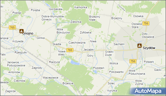 mapa Jarząbki gmina Gnojno, Jarząbki gmina Gnojno na mapie Targeo