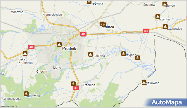 mapa Jasiona gmina Lubrza, Jasiona gmina Lubrza na mapie Targeo