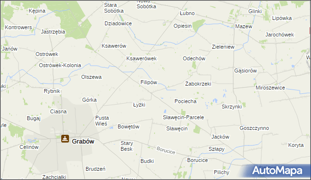 mapa Jaworów gmina Grabów, Jaworów gmina Grabów na mapie Targeo