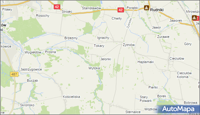 mapa Jelonki gmina Rudniki, Jelonki gmina Rudniki na mapie Targeo