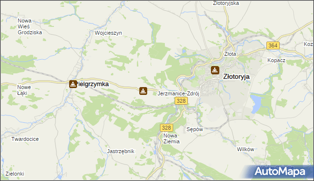 mapa Jerzmanice-Zdrój, Jerzmanice-Zdrój na mapie Targeo