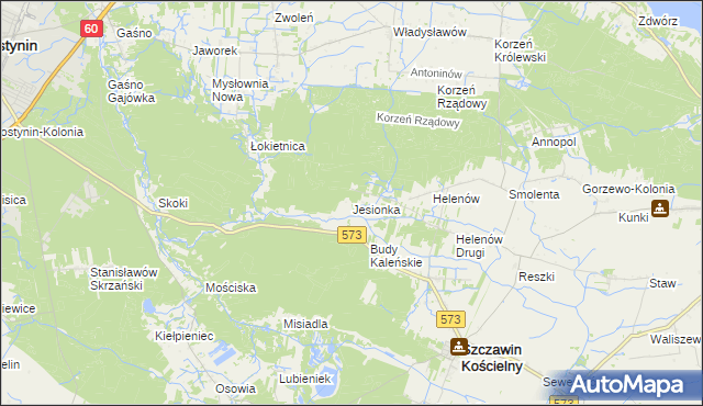 mapa Jesionka gmina Szczawin Kościelny, Jesionka gmina Szczawin Kościelny na mapie Targeo