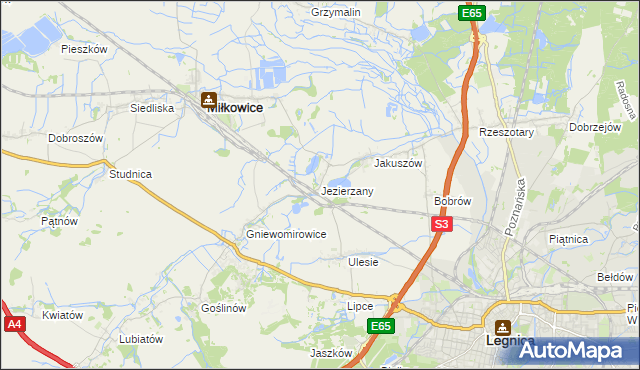 mapa Jezierzany gmina Miłkowice, Jezierzany gmina Miłkowice na mapie Targeo