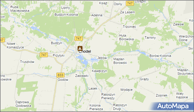 mapa Jeżów gmina Chodel, Jeżów gmina Chodel na mapie Targeo